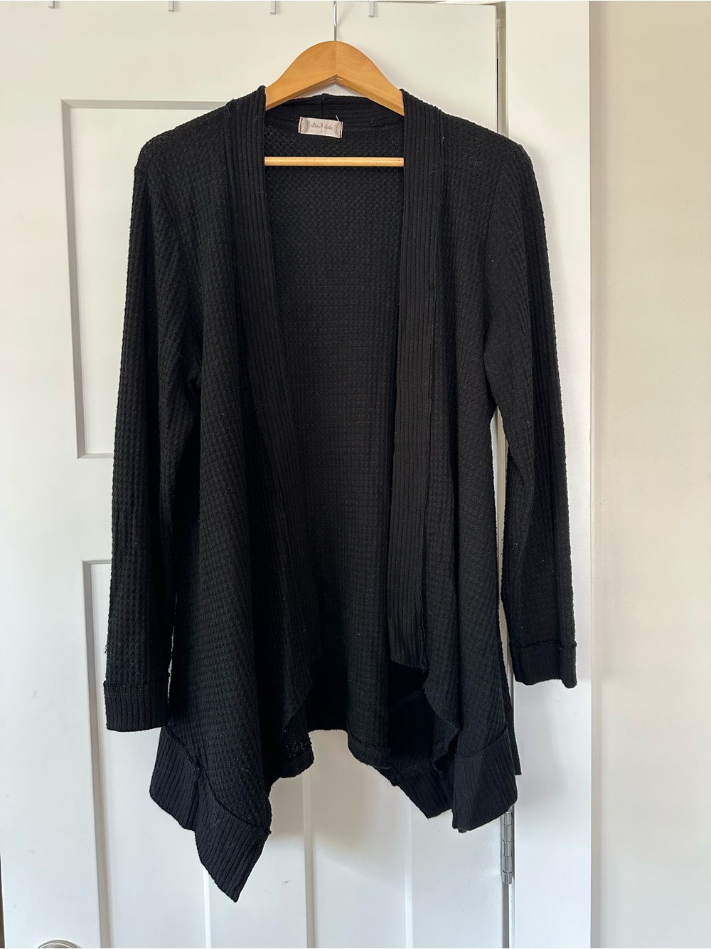 Altar'd State Black Open-Front Waffle Cardigan